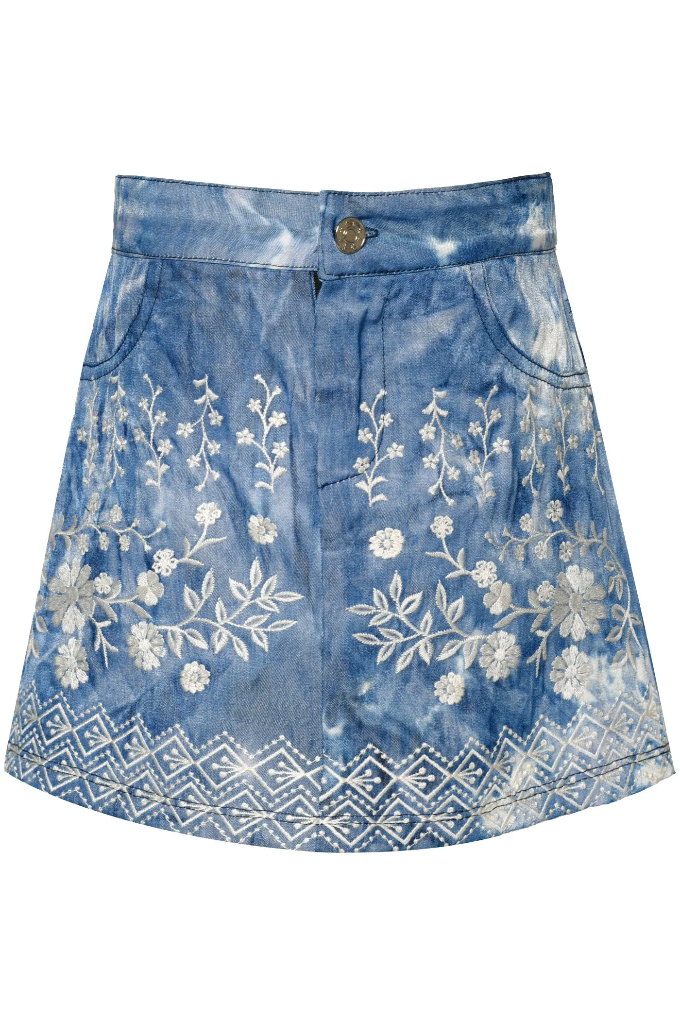 2 Pc Blue Multi Embroidered Mini Skirt Set