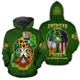 3D All Over Printed Irish American Skull St Patrick Day Unisex Shirts Hoodie