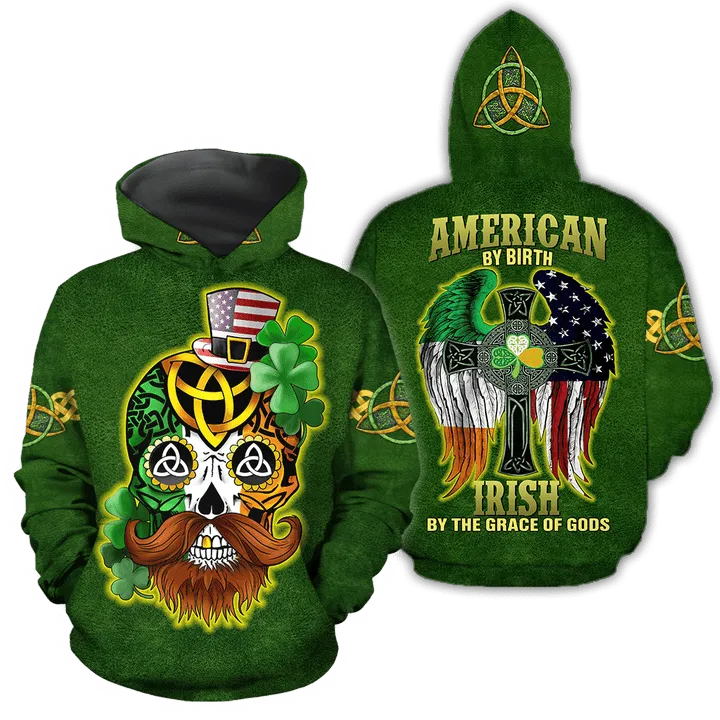 3D All Over Printed Irish American Skull St Patrick Day Unisex Shirts Hoodie