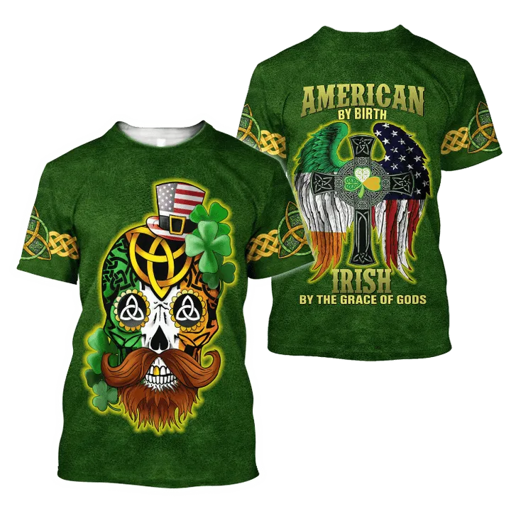 3D All Over Printed Irish American Skull St Patrick Day Unisex Shirts Hoodie