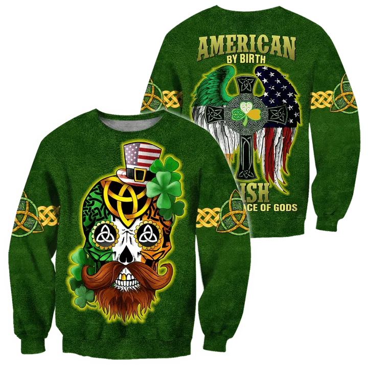 3D All Over Printed Irish American Skull St Patrick Day Unisex Shirts Hoodie