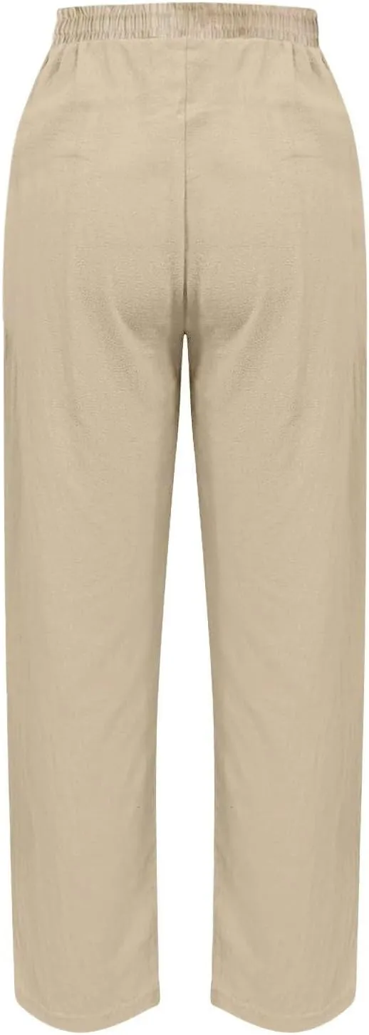 ADHOWBEW Linen Blend Pants for Women Work Cotton Petite Plus Size Stretch Casual Dressy Lounge Flowy Pants