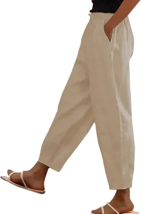 ADHOWBEW Linen Blend Pants for Women Work Cotton Petite Plus Size Stretch Casual Dressy Lounge Flowy Pants