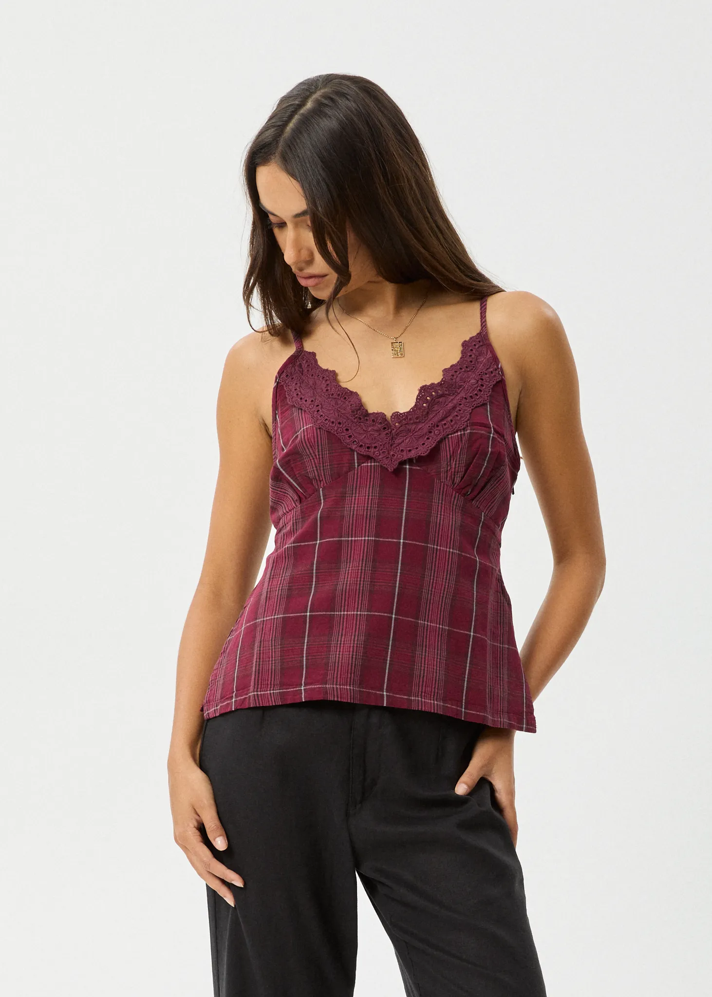 AFENDS Womens Eboni - Check Cami - Port