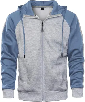 AOTORR Men's Zip Up Hoodie Color Block Long Sleeve Casual Sweatshirt with Pocket