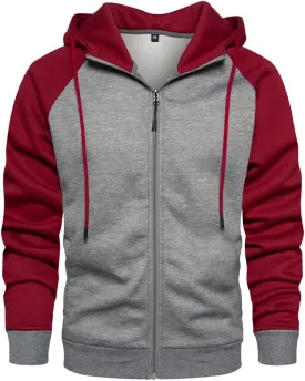AOTORR Men's Zip Up Hoodie Color Block Long Sleeve Casual Sweatshirt with Pocket