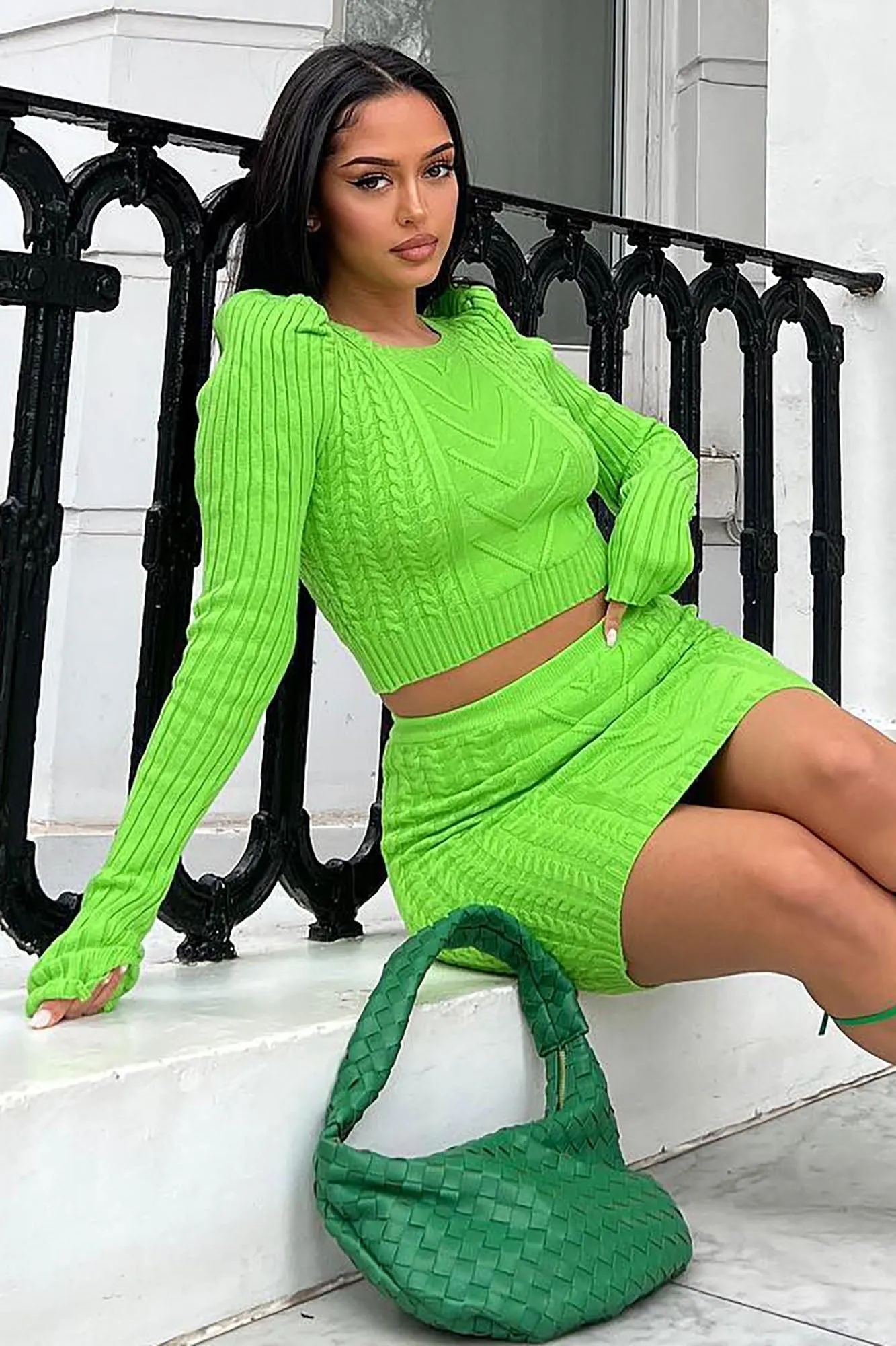 Aubree Sweater Skirt Set - Lime