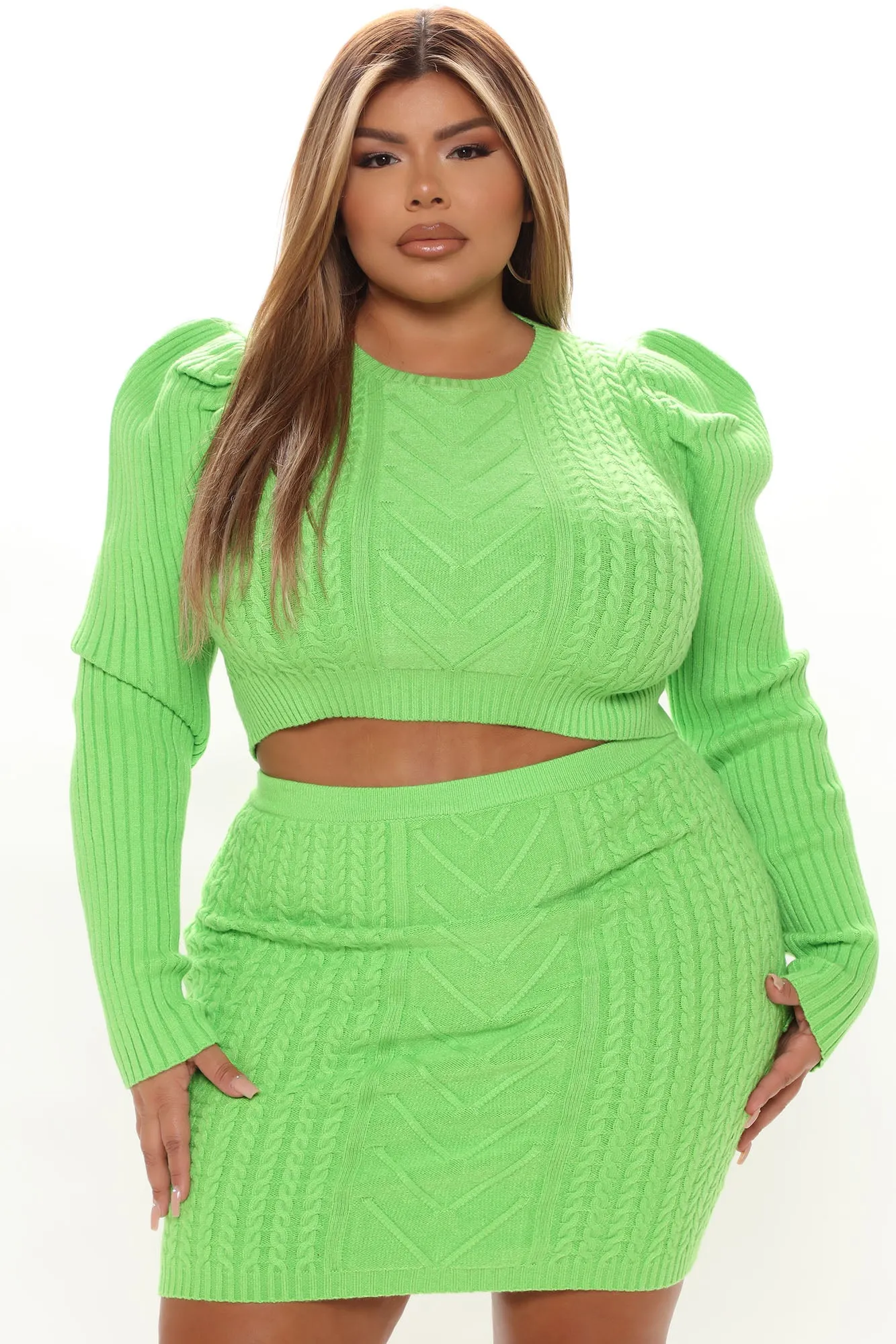 Aubree Sweater Skirt Set - Lime