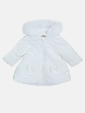 Baby Girl Melia Glossy Bow with Fur Hooded Jacket - White