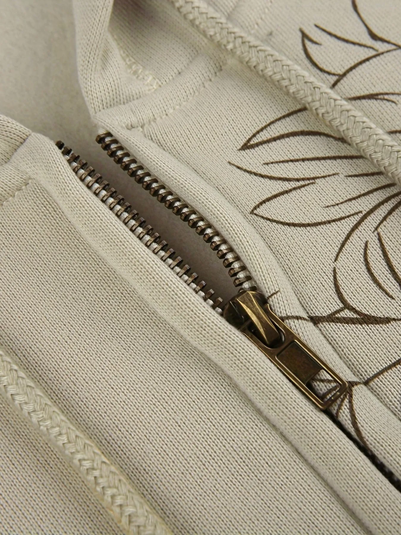 Beige and Brown Floral Zip-Up