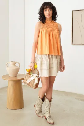Boho Ruffle Shirred Pintuck Detail Front Tie Mini Skirt
