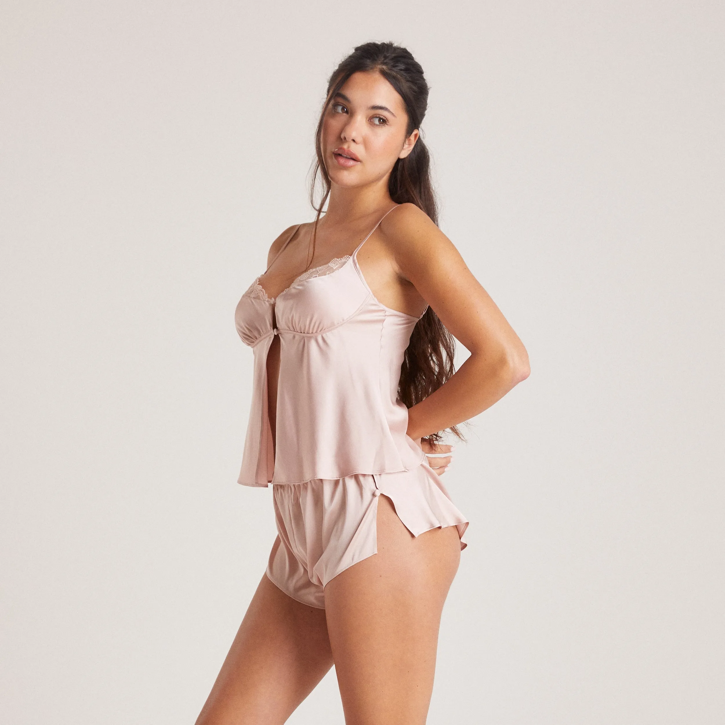 Bow Satin Cami Pyjama Top - Blush