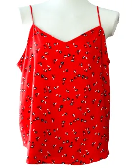Bright Spring Red Floral Print Cami Top