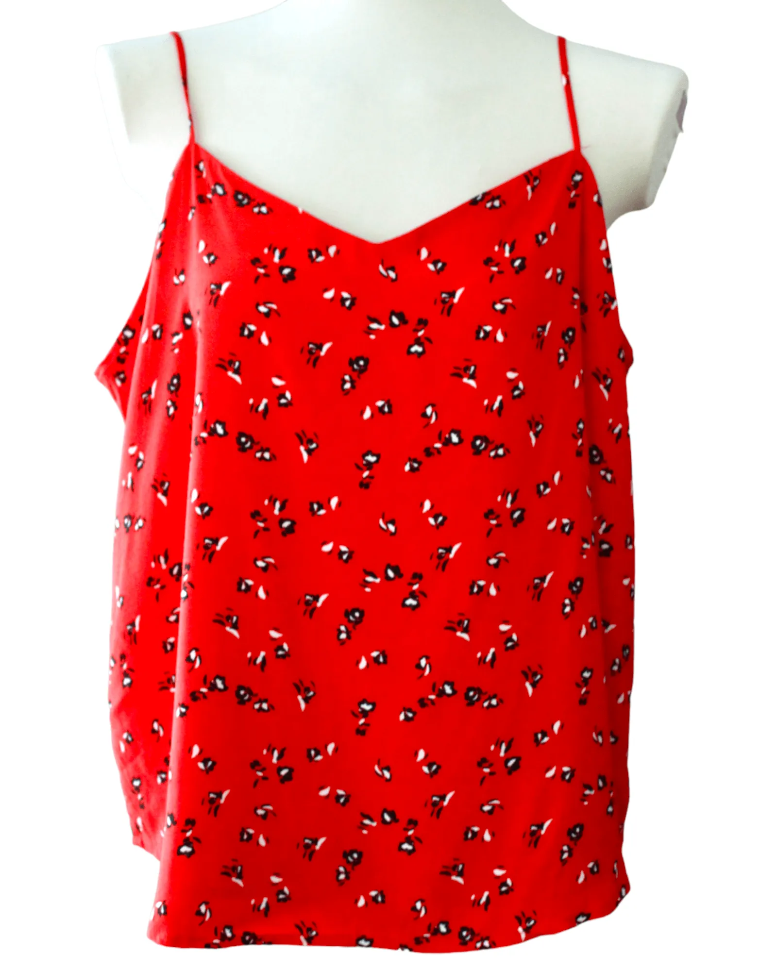 Bright Spring Red Floral Print Cami Top