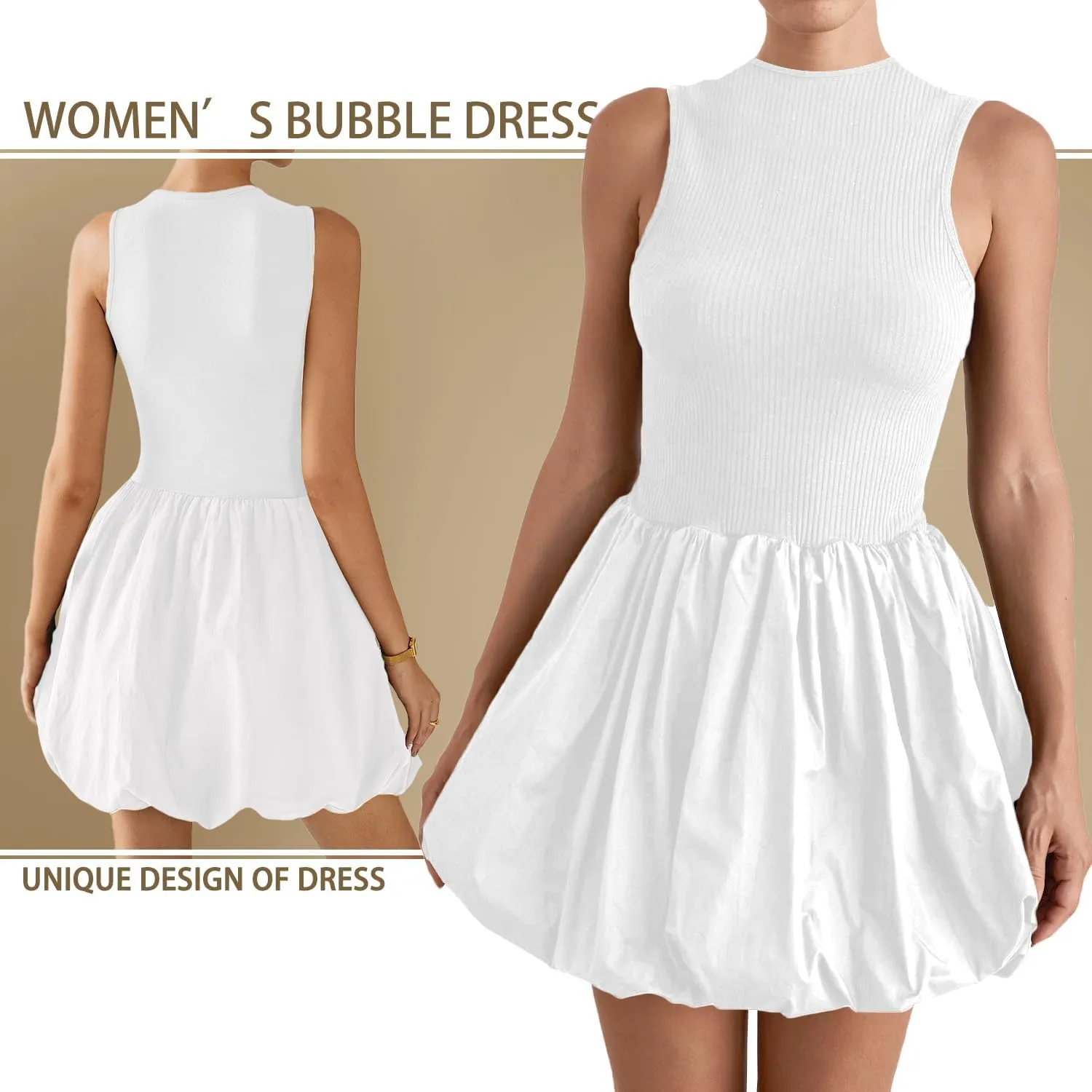 Bubble Tank Mini Dress Sleeveless Short Sundress, Summer Dresses for Women with Pockets for Party Club XS-2XL