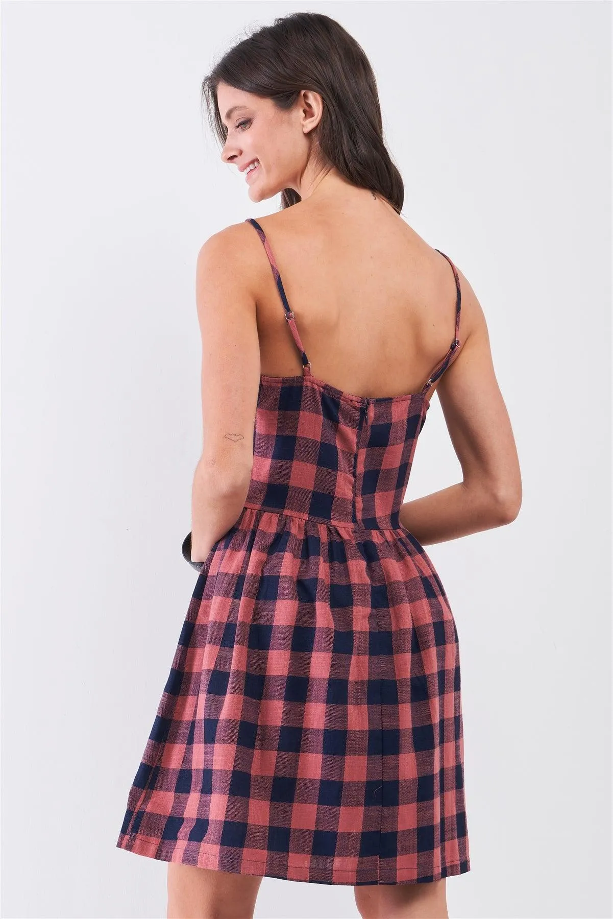 Buffalo Plaid Square Neck Button Down Mini Dress