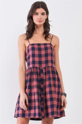 Buffalo Plaid Square Neck Button Down Mini Dress