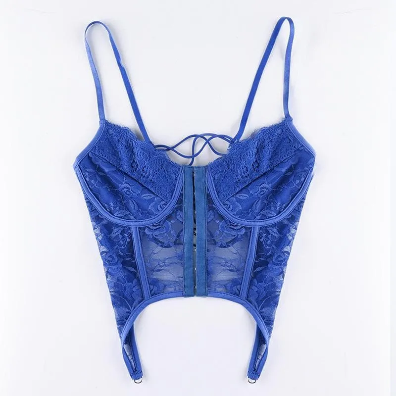 Button-through front lace see-through cami top