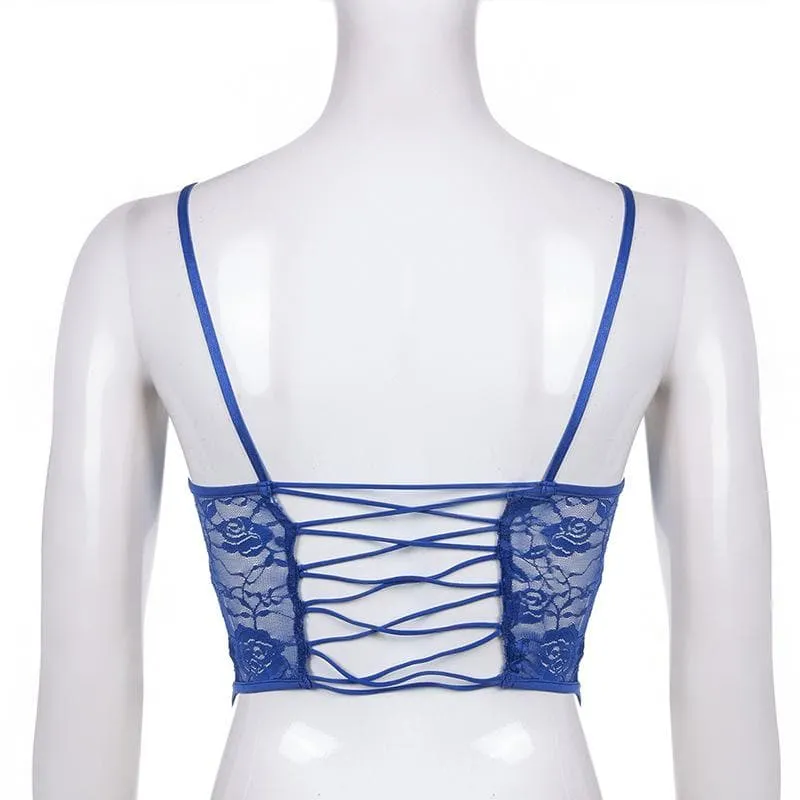 Button-through front lace see-through cami top