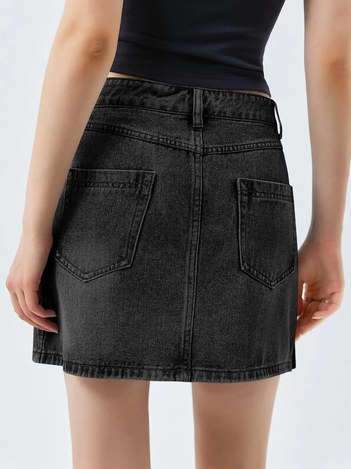 Cicy Bell Womens Denim Mini Skirt Casual Wrap Button Asymmetrical Hem Summer Jean Skirts