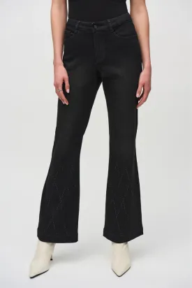 Classic Flared Denim Pants with Rhinestone Detail