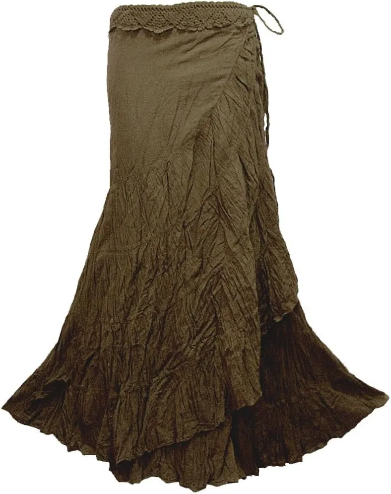 Coconutwoww Women's Crochet Waist Ruffle Wrap Around Long Skirt
