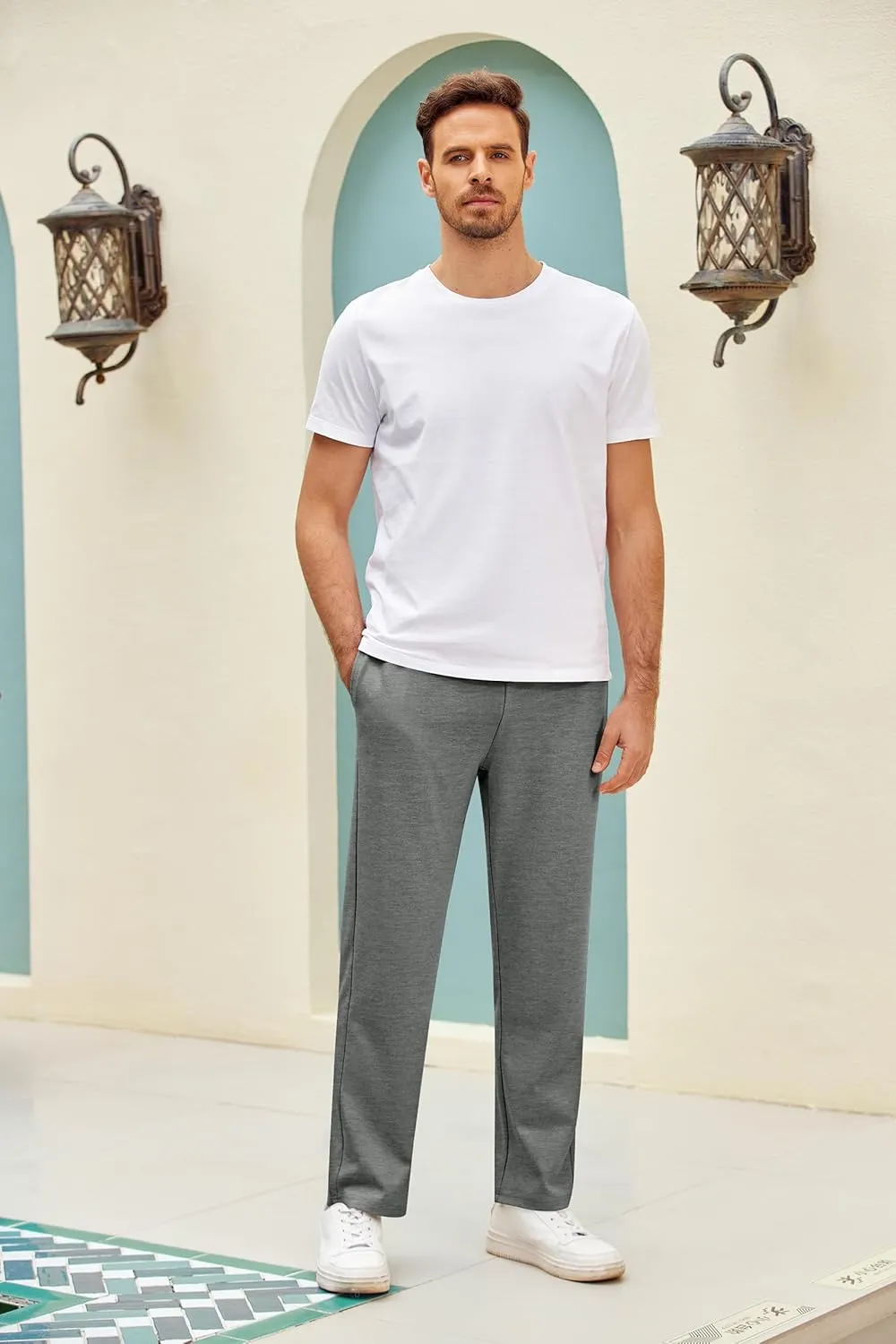 COOFANDY Men's Yoga Pants Casual Elastic Waist Drawstring Jogger Sweatpants Open Bottom Lounge Pants