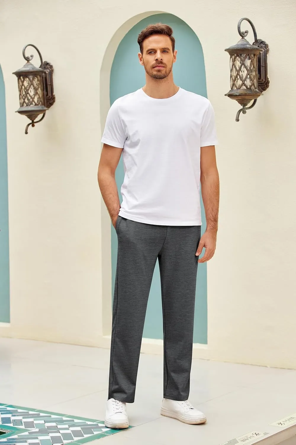 COOFANDY Men's Yoga Pants Casual Elastic Waist Drawstring Jogger Sweatpants Open Bottom Lounge Pants