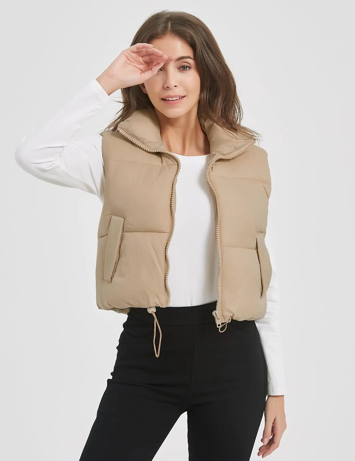 COZYPOIN Cropped Puffer Vest Womens Stand Collar Sleeveless Lightweight Padded Jacket Winter Warm Down Vests Jacket