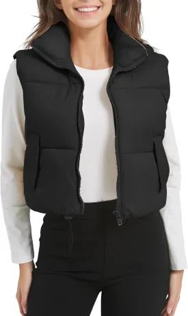 COZYPOIN Cropped Puffer Vest Womens Stand Collar Sleeveless Lightweight Padded Jacket Winter Warm Down Vests Jacket
