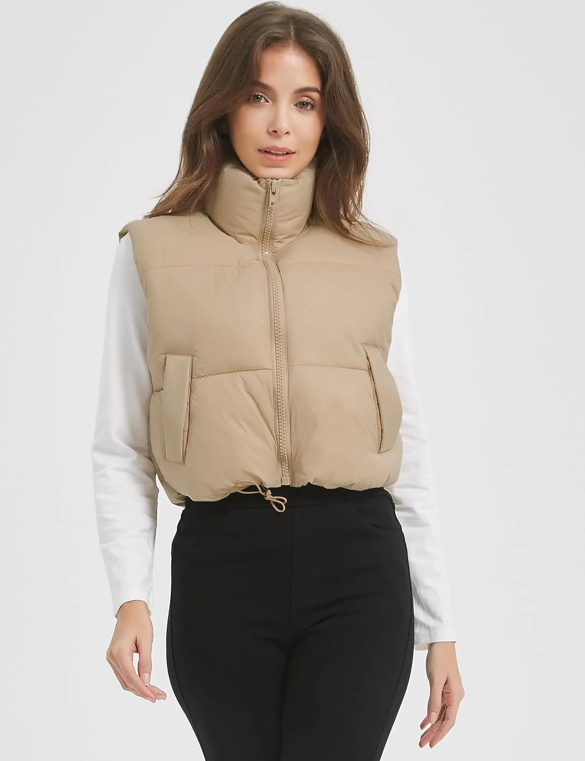 COZYPOIN Cropped Puffer Vest Womens Stand Collar Sleeveless Lightweight Padded Jacket Winter Warm Down Vests Jacket