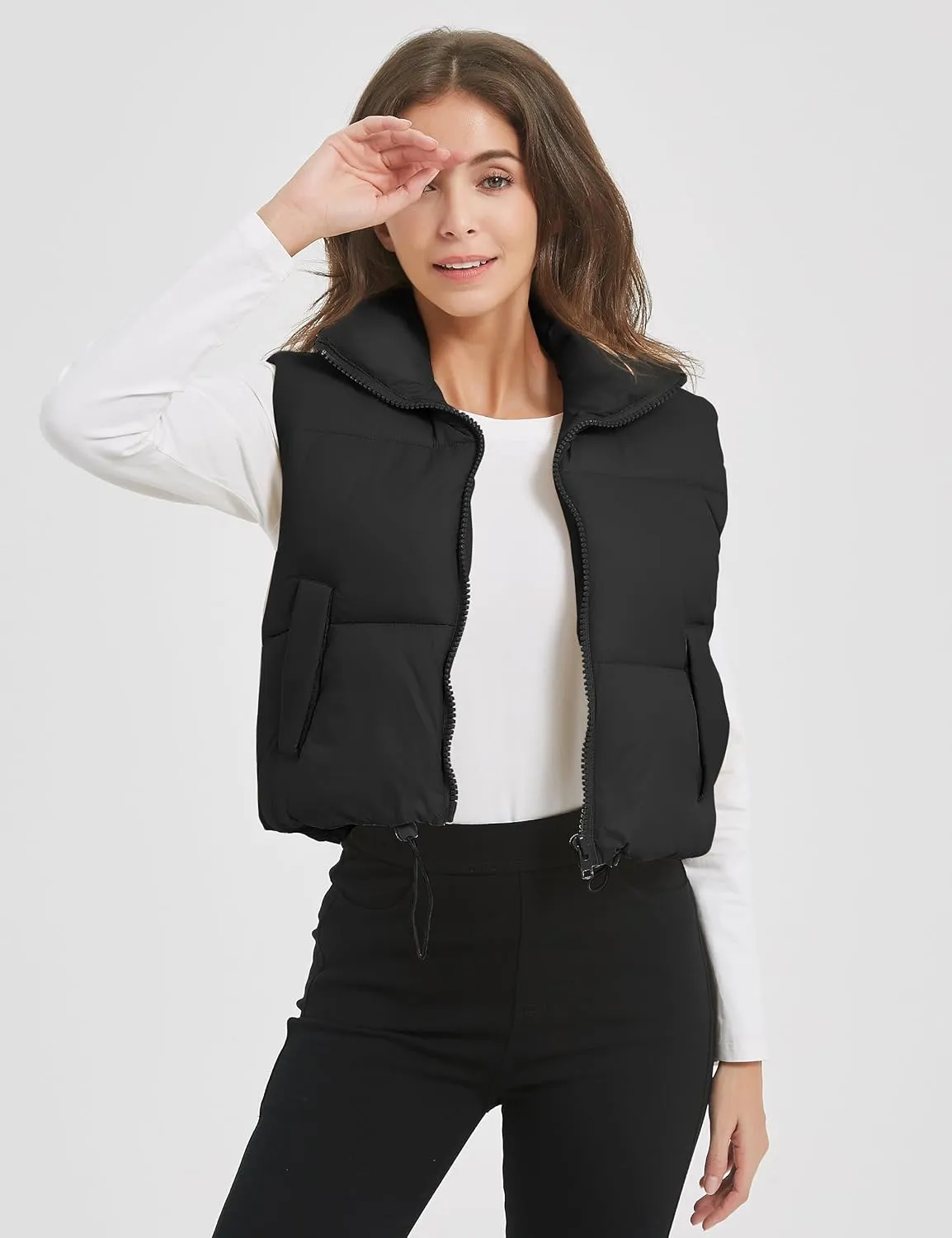COZYPOIN Cropped Puffer Vest Womens Stand Collar Sleeveless Lightweight Padded Jacket Winter Warm Down Vests Jacket
