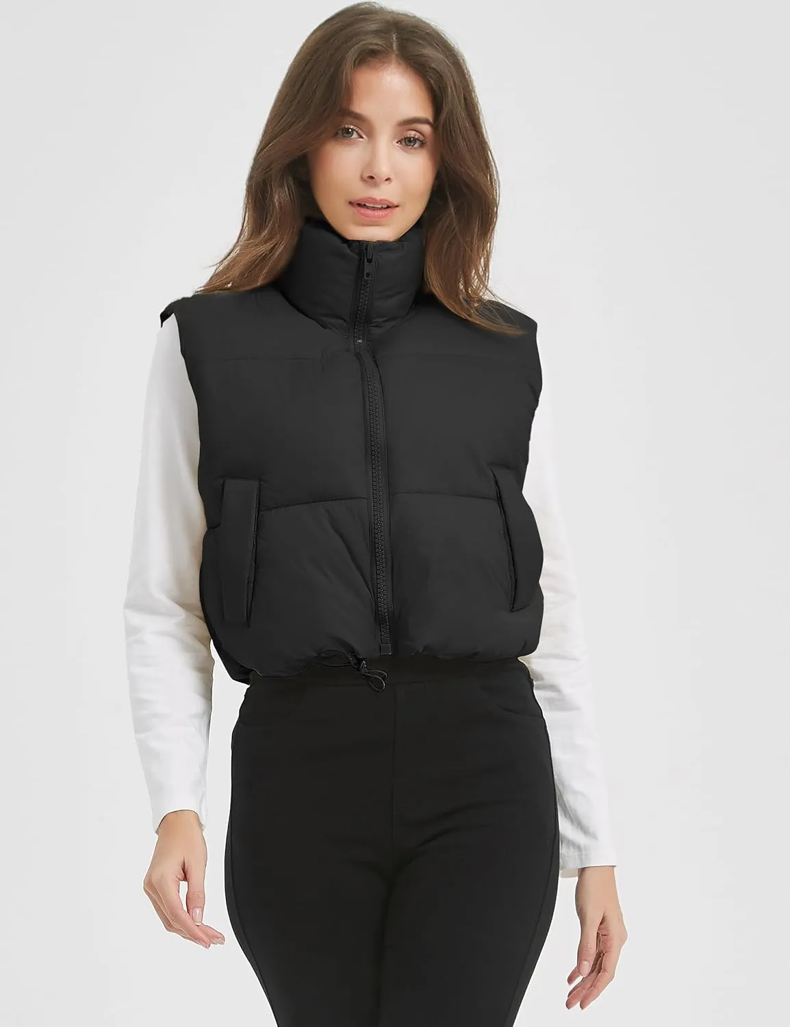 COZYPOIN Cropped Puffer Vest Womens Stand Collar Sleeveless Lightweight Padded Jacket Winter Warm Down Vests Jacket
