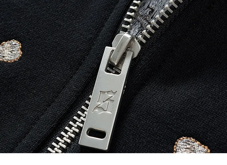 Dragon Embroidered Zip-Up Hoodie