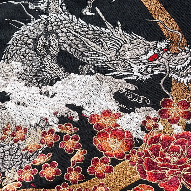 Dragon Embroidered Zip-Up Hoodie