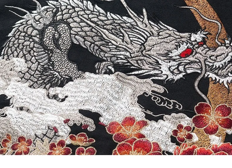 Dragon Embroidered Zip-Up Hoodie