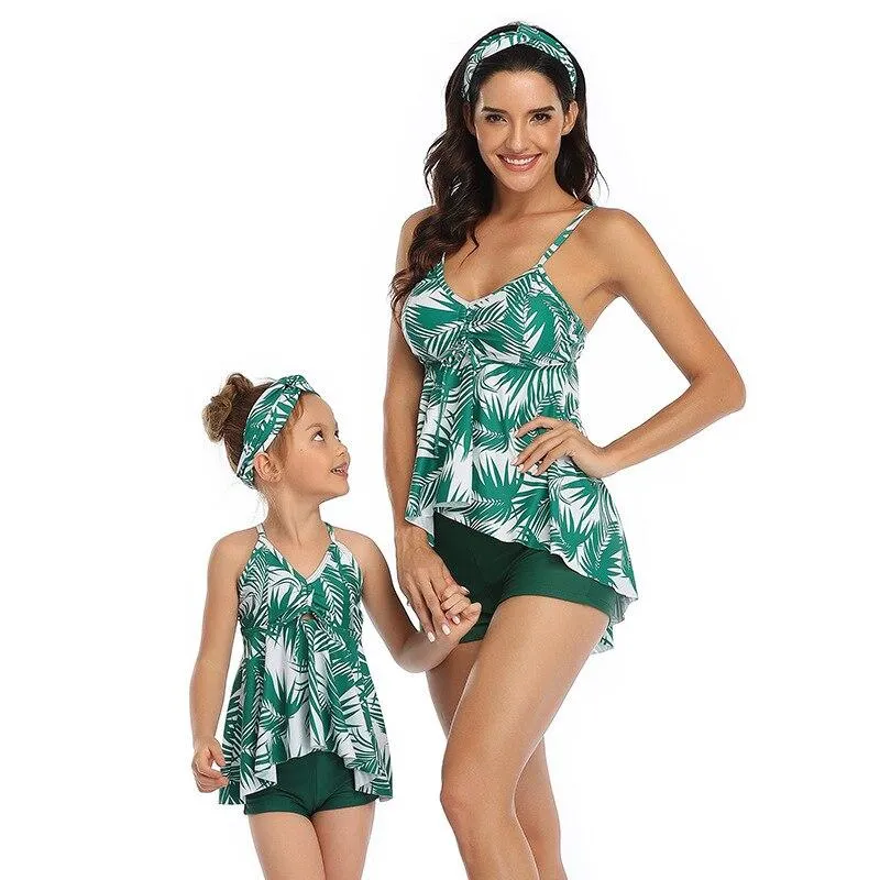 Fashionable Family Matching High Waist Beachwear With Sling Ruffle For Mom & Daughter