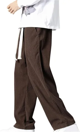 Finelylove Mens Corduroy Pants Loose Fit Straight Leg Sweatpants Lightweight Vintage Casual Pants Elastic Waist Trousers