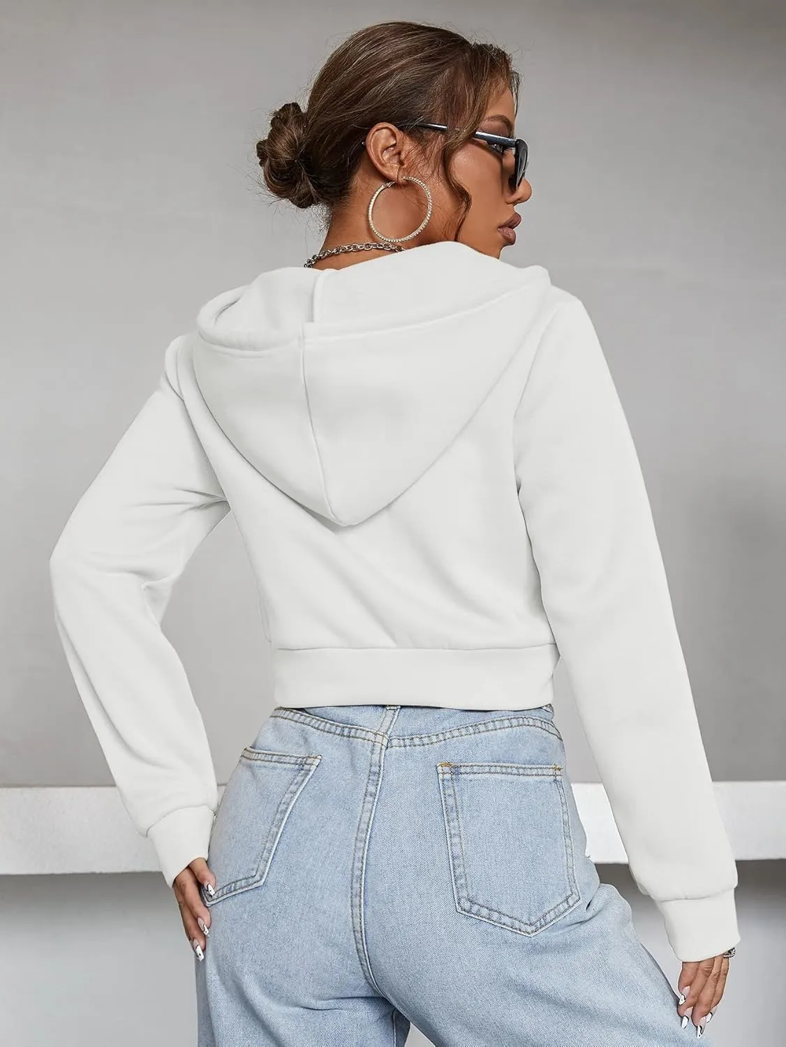 Floerns Women's Casual Long Sleeve Zip Up Cropped Hoodie Sweatshirts