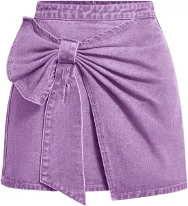 Floerns Women's Plus Size High Waist Denim Skirt Wrap Front Bow Bodycon Mini Skirt