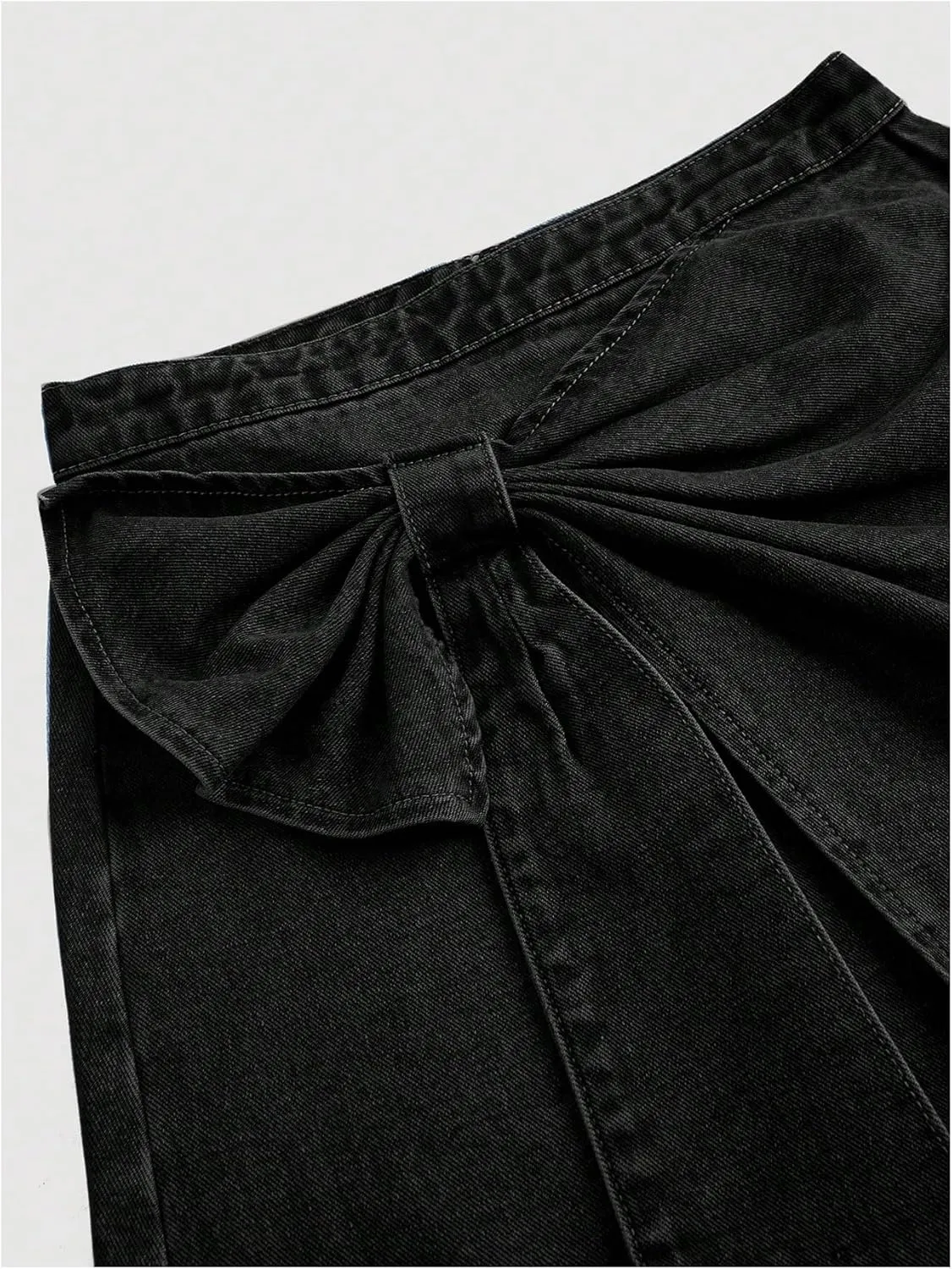 Floerns Women's Plus Size High Waist Denim Skirt Wrap Front Bow Bodycon Mini Skirt