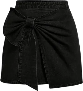 Floerns Women's Plus Size High Waist Denim Skirt Wrap Front Bow Bodycon Mini Skirt