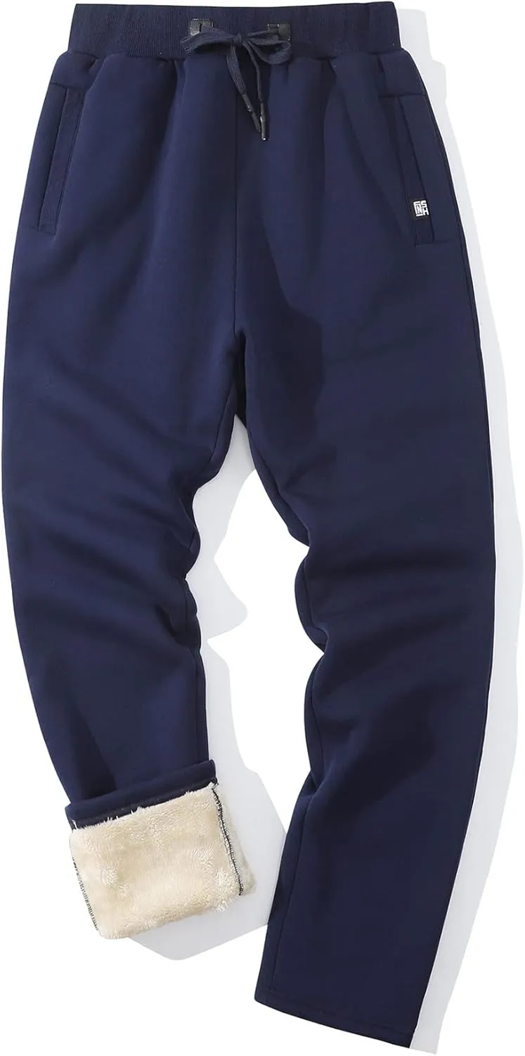 Flygo Men's Winter Warm Fleece Jogger Pants Sherpa Lined Sweatpants Active Track Pants