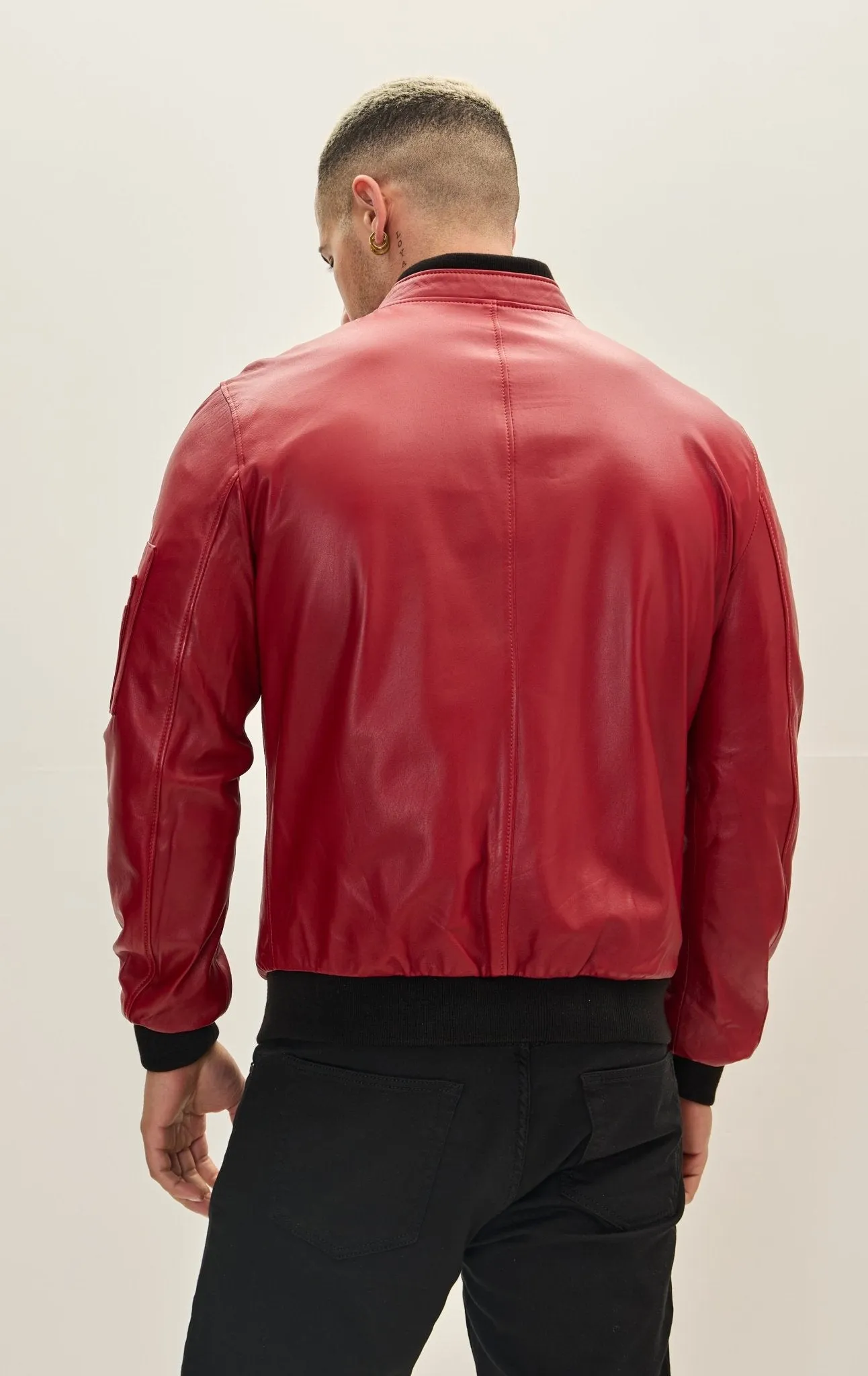 Genuine Leather Bomber Jacket - Red