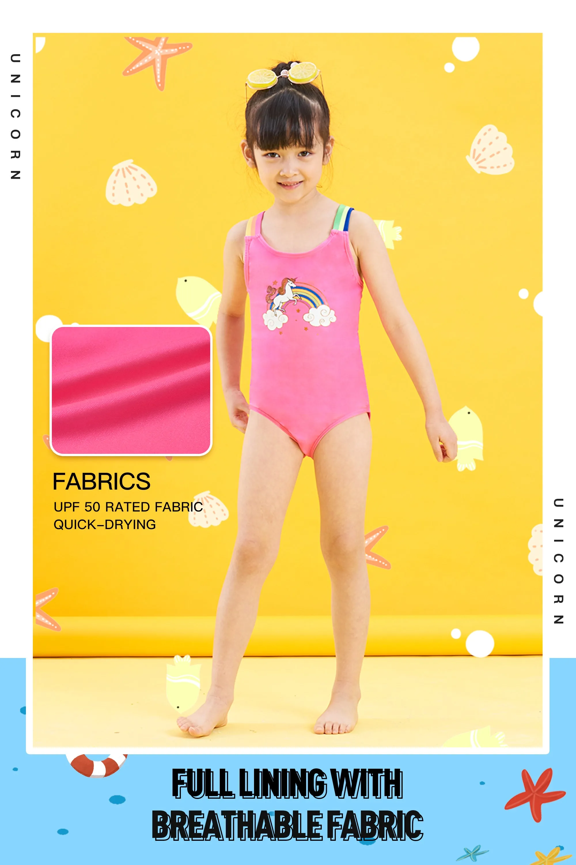 Girls One Piece Swimsuit Neon Pink Bathing Suit