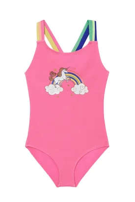 Girls One Piece Swimsuit Neon Pink Bathing Suit