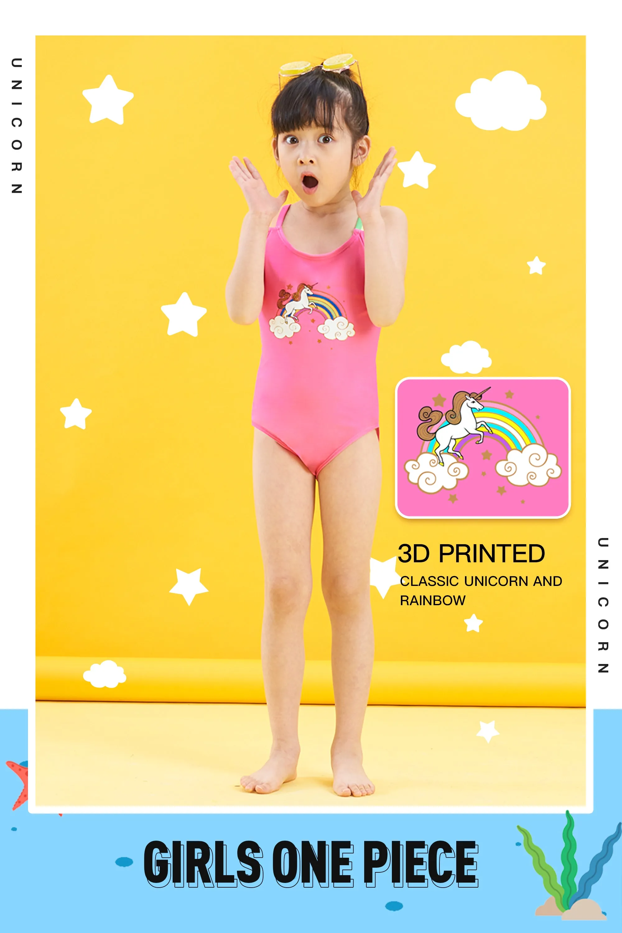 Girls One Piece Swimsuit Neon Pink Bathing Suit
