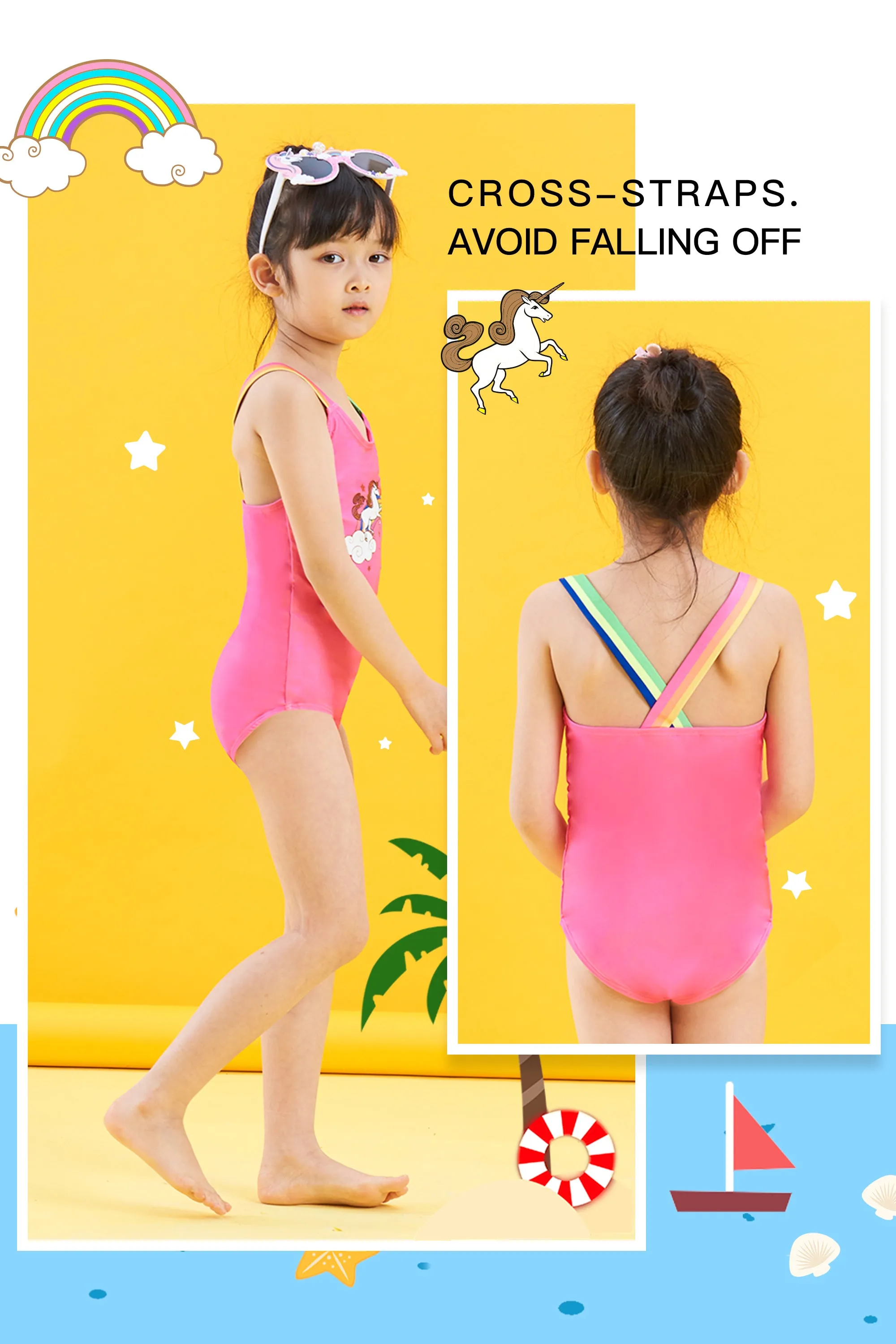 Girls One Piece Swimsuit Neon Pink Bathing Suit