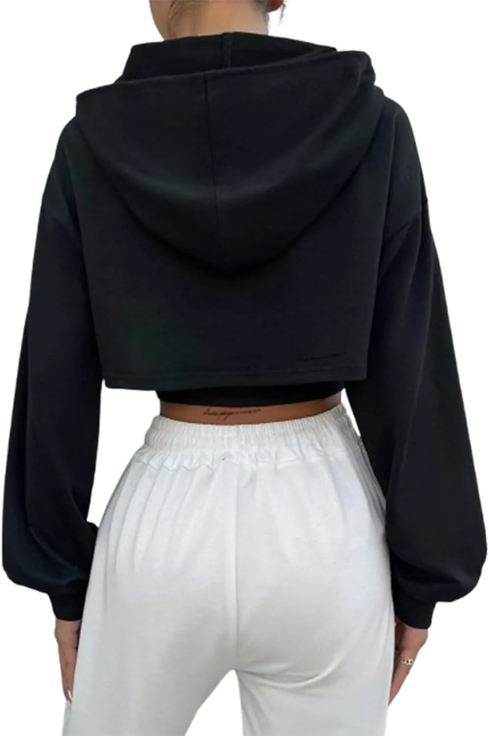 Hilinker Women's Zip Up Long Sleeve Cropped Hoodie Workout Drawstring Super Crop Tops