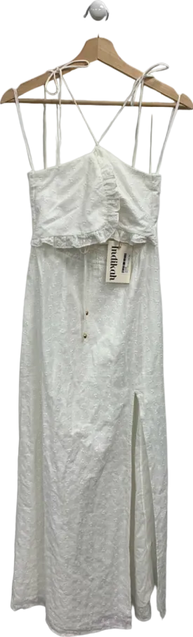 Indikah White Embroidered Sundress with Ruffle Detail UK 10